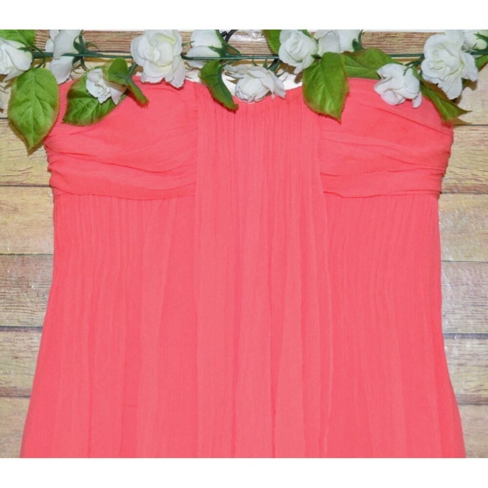Halston Heritage Chiffon Peach Maxi Dress Womens 2 Silk Strapless Evening Prom - Picture 2 of 12